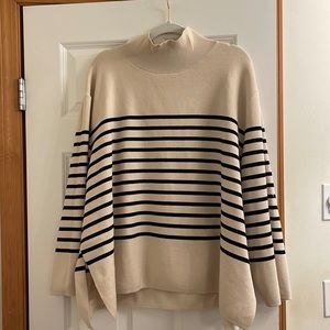 H&M side slit striped beige and black knit sweater, size xxl